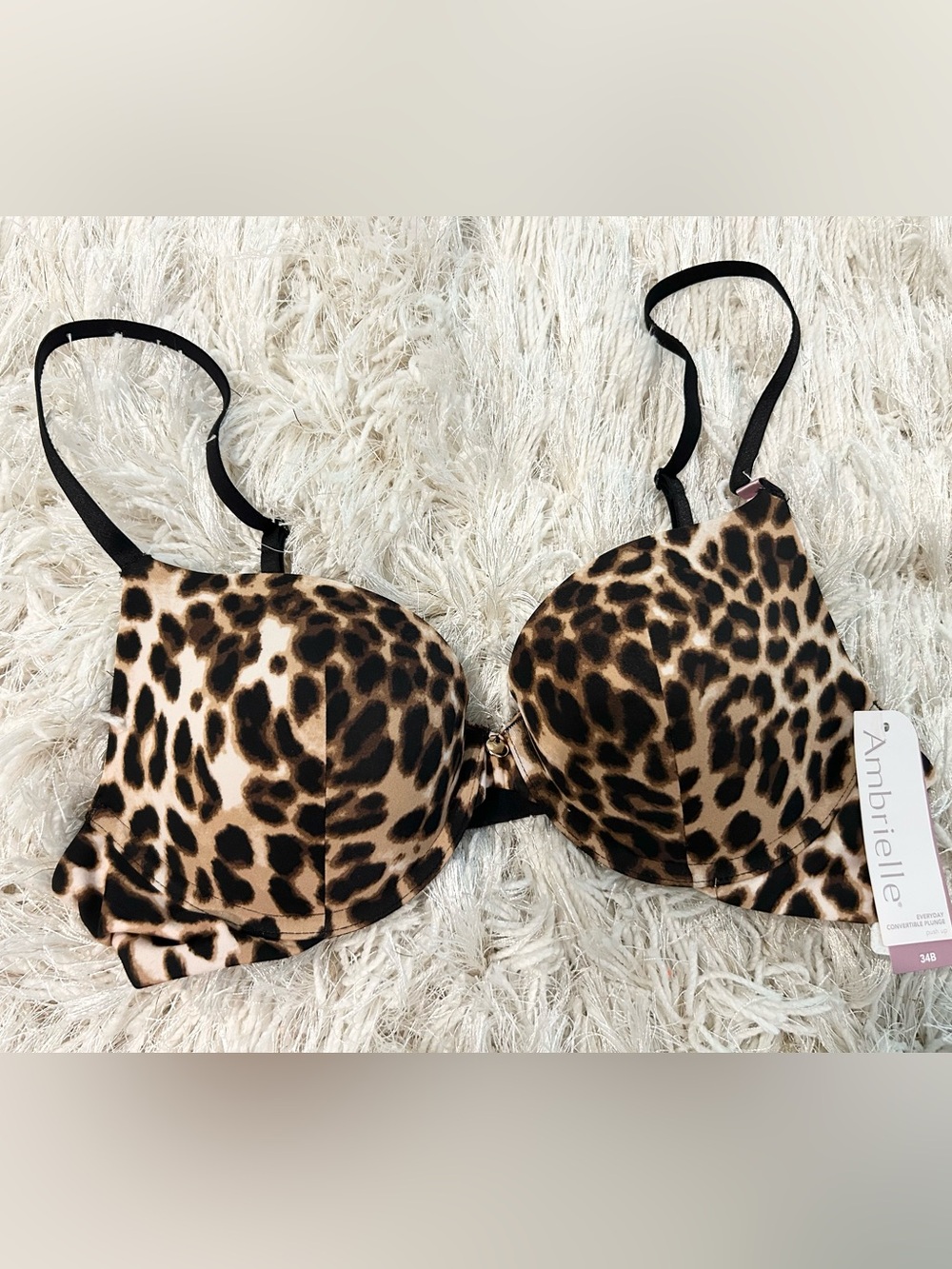 Ambrielle Leopard Print Push-Up Bra in Brown and Black 34B NWT
